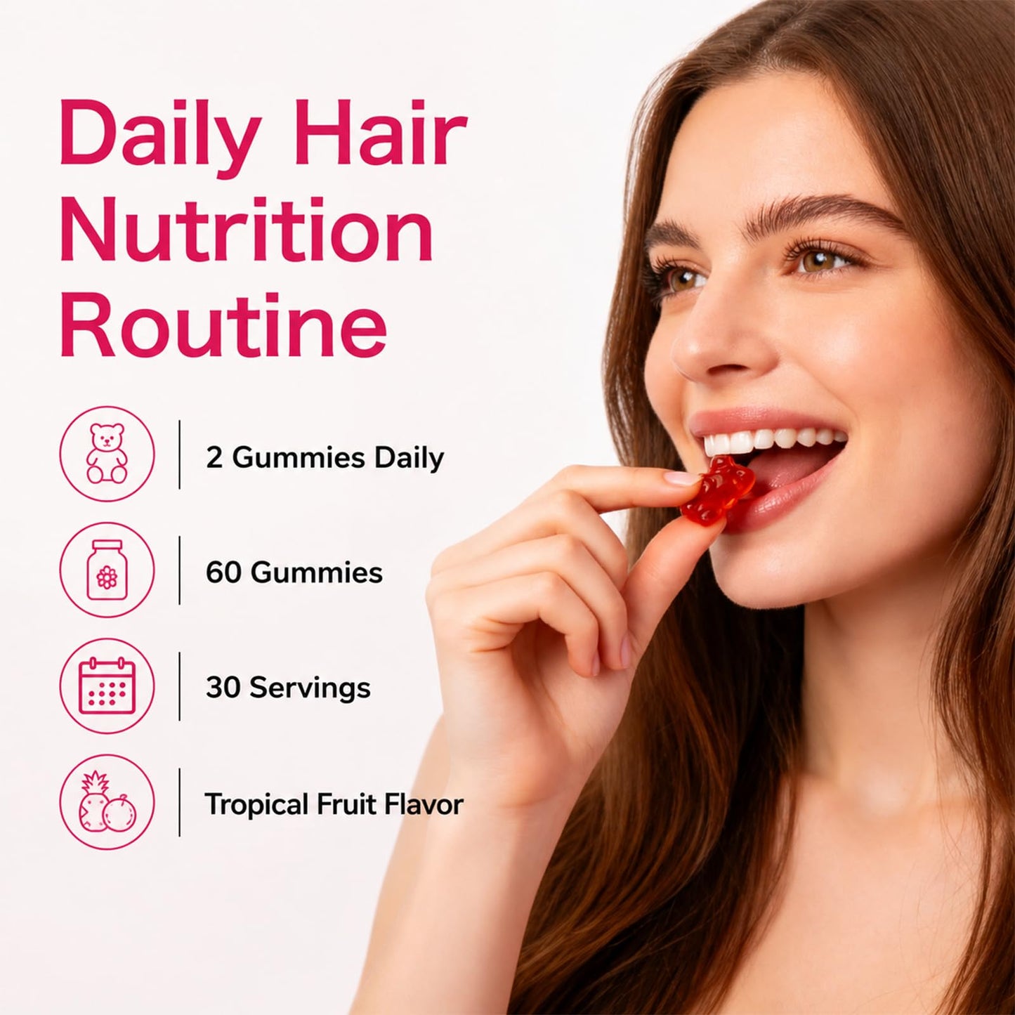 Folly Nutrition Hair Growth Gummies for Women, Biotin & Zinc Gummy, 60 Count
