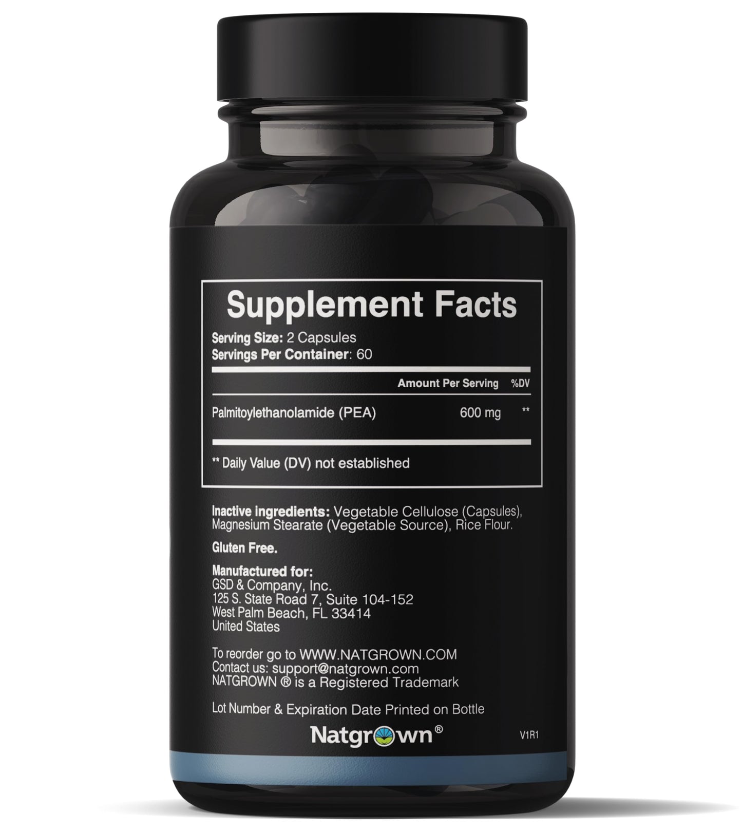Natgrown Palmitoylethanolamide Pea Supplement 600 mg Capsule 120 Count
