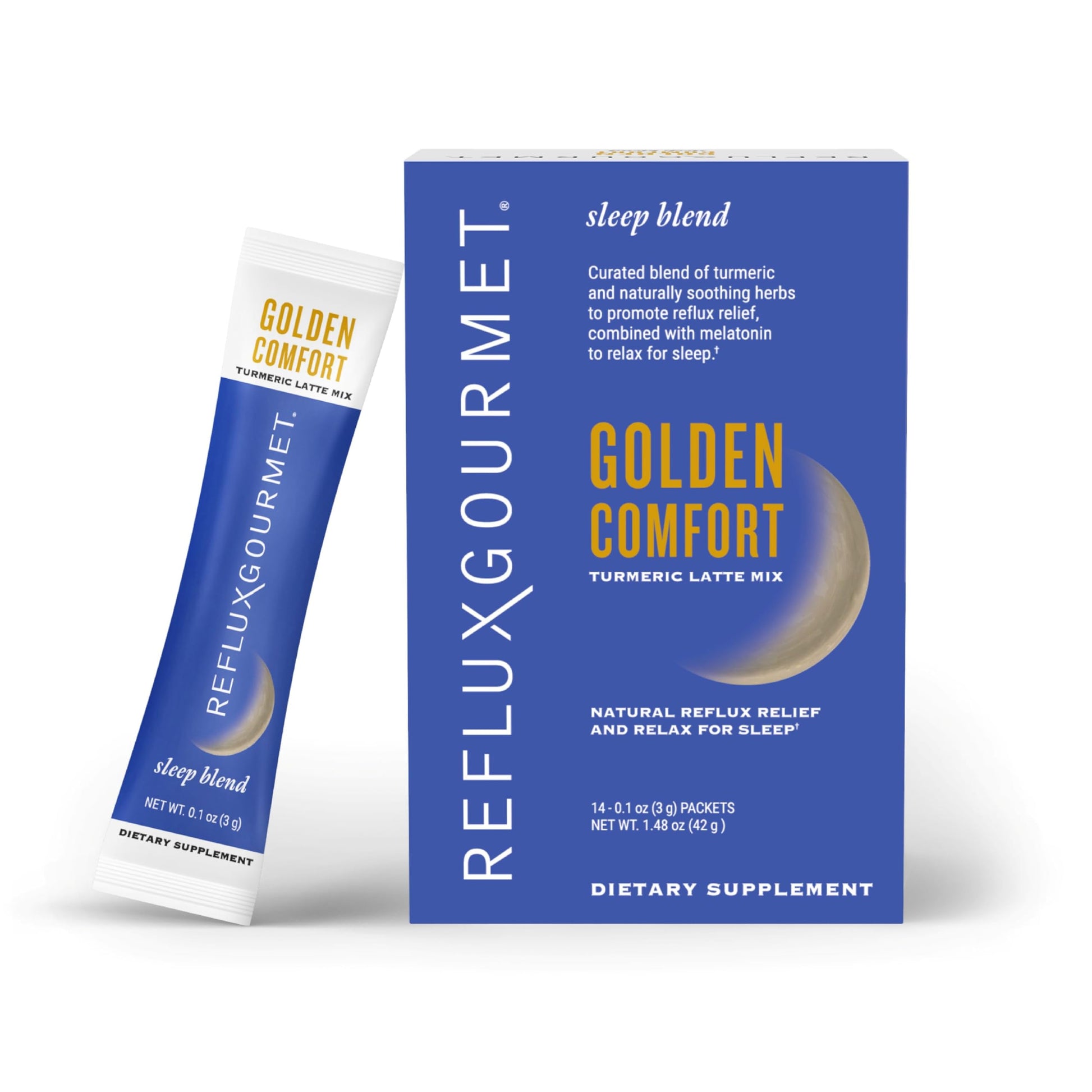 REFLUX GOURMET Golden Comfort Sleep Blend – Turmeric Latte with Melatonin, GABA, L-Theanine & Black Pepper Extract, Powder, 1.48 oz