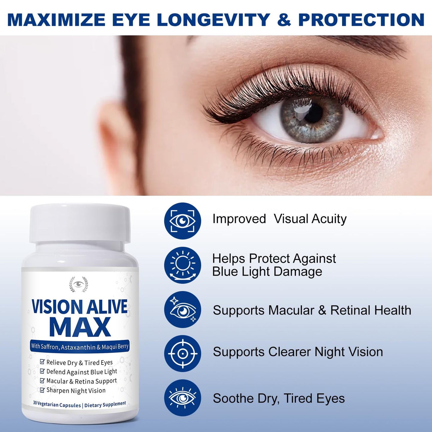 Vision Alive Max Eye Health Supplement with 8 Natural Ingredients Capsules 30 Count