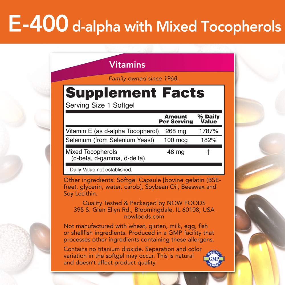 NOW Foods Vitamin E-400 IU Softgel, 100