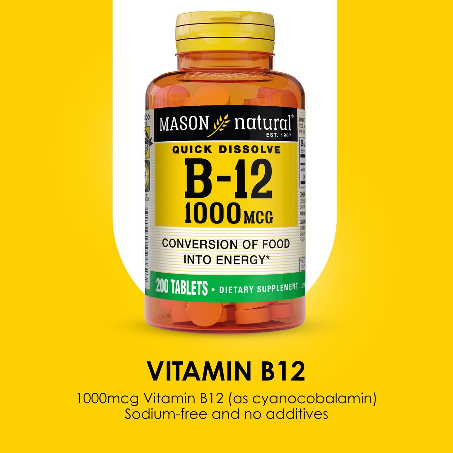 Mason Natural Vitamin B-12 1000 mcg Quick Dissolve Tablets, 200 Count