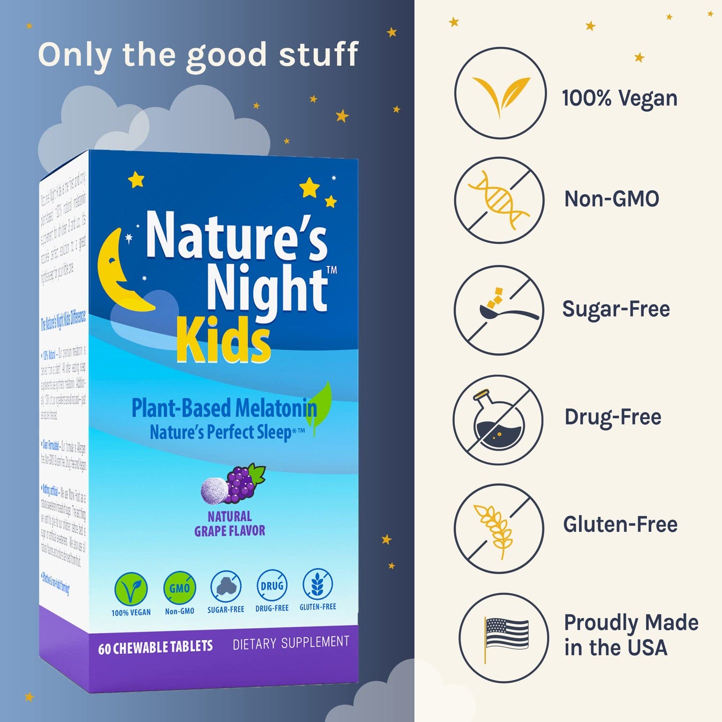 Nature's Night Kids Plant Based Melatonin 1MG Chewable Tablet 60