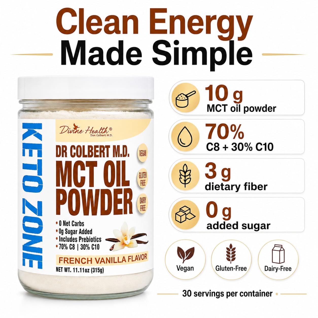 Divine Health MCT Oil Powder 11.11 Ounce