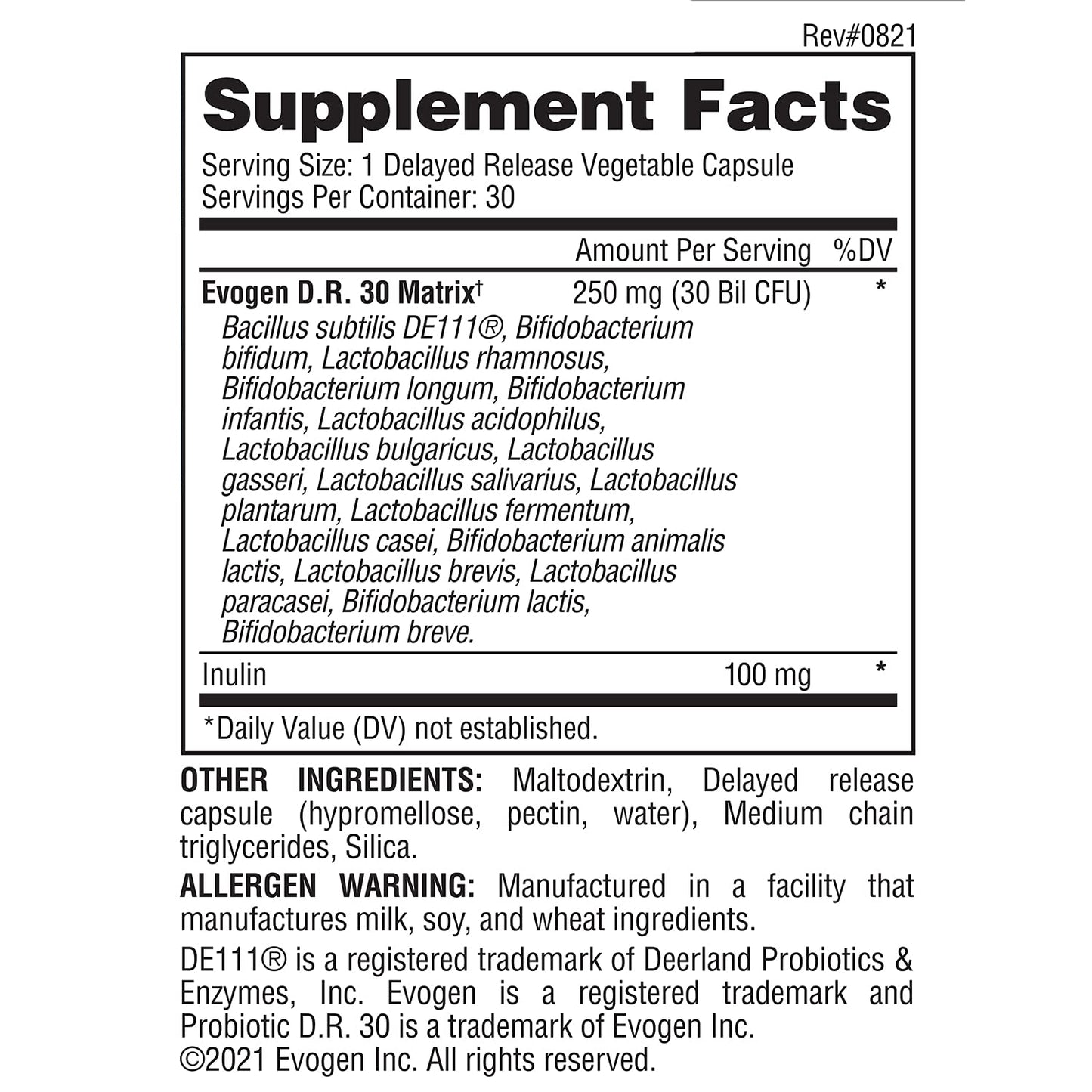 Evogen Probiotic D.R. 30 Delayed Release Gut Flora Optimizer, 30 Capsules