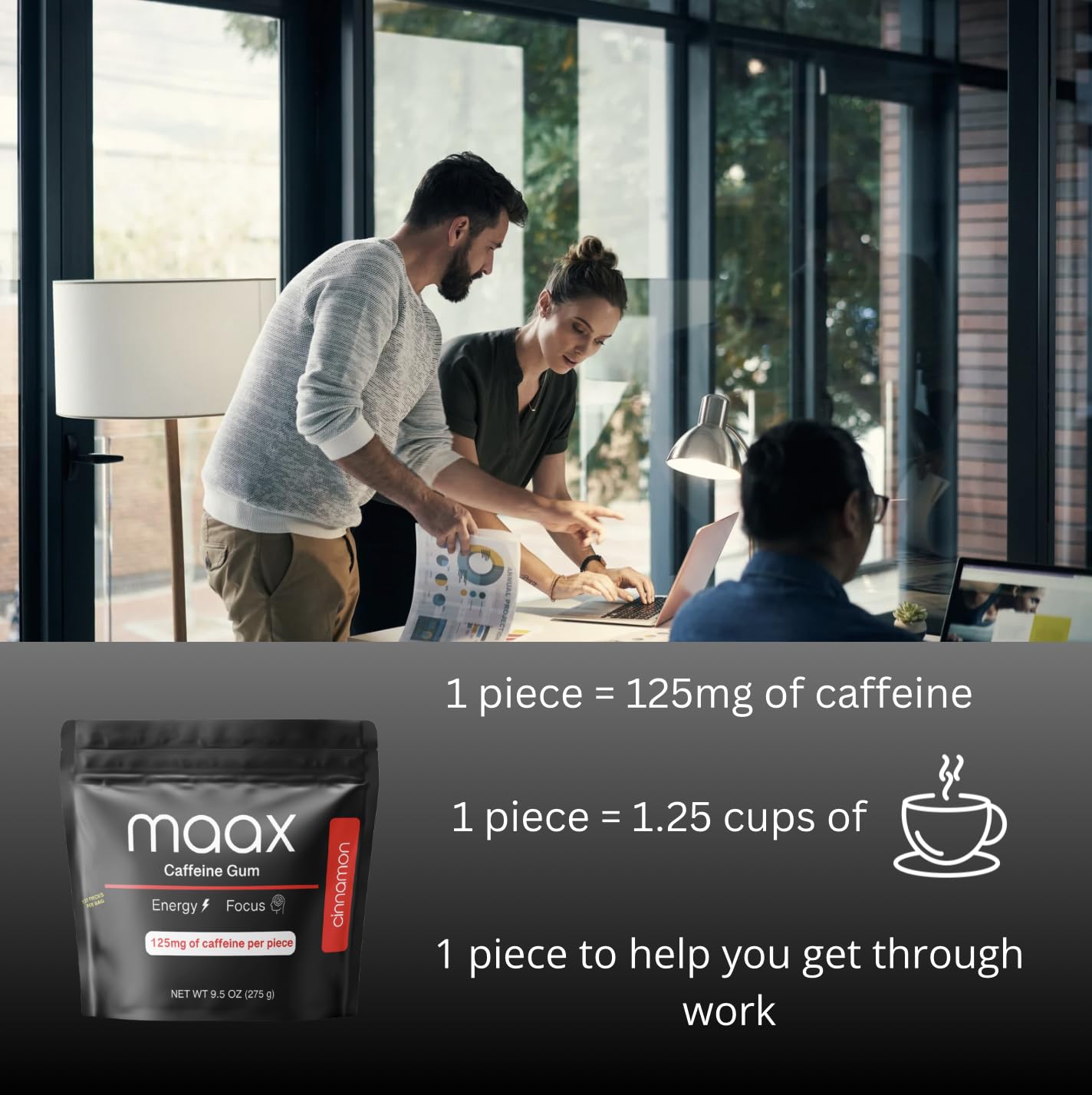 Maax Caffeinated Gum Caffeine Energy Gum Chewable 125 Count