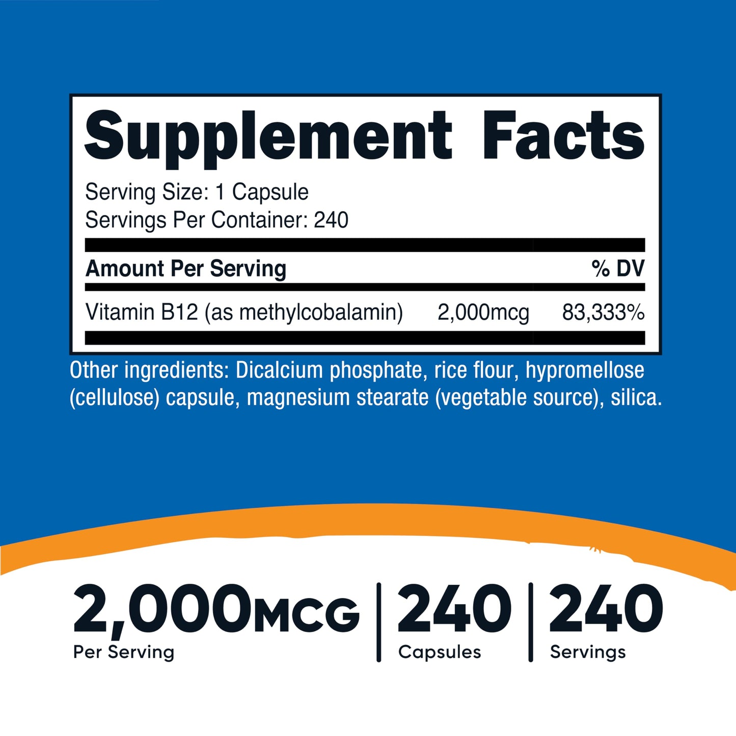 Nutricost Vitamin B12 (Methylcobalamin) 2000mcg Capsule, 240 Count