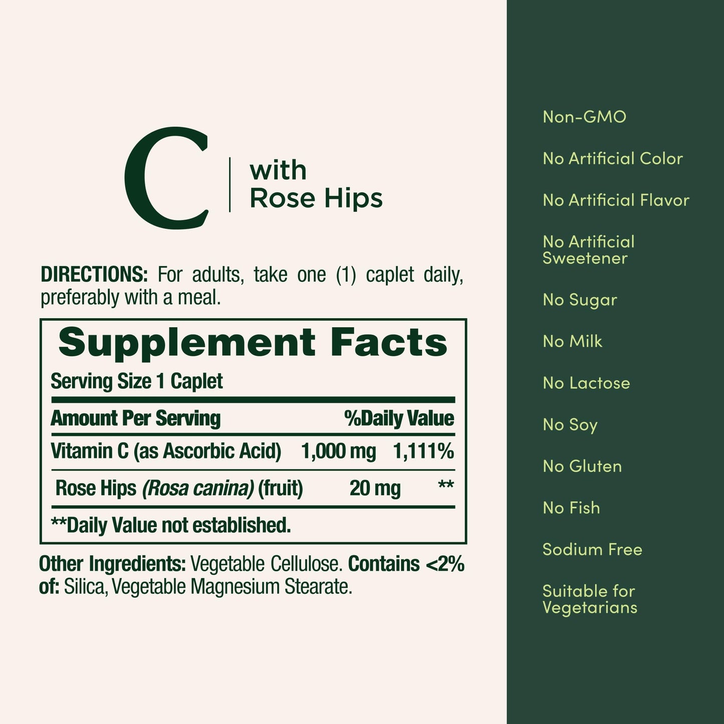 Nature's Bounty Vitamin C + Rose Hips Tablets, 100 Count