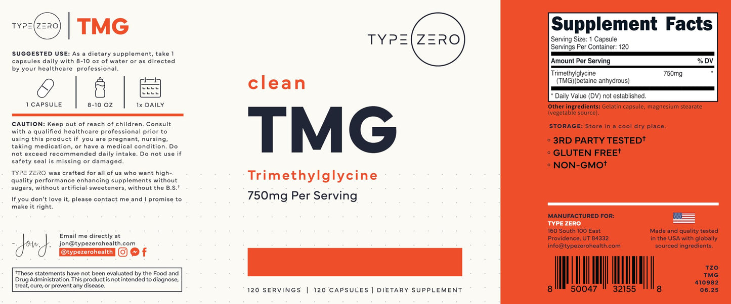 Type Zero Clean TMG Trimethylglycine Capsules 240