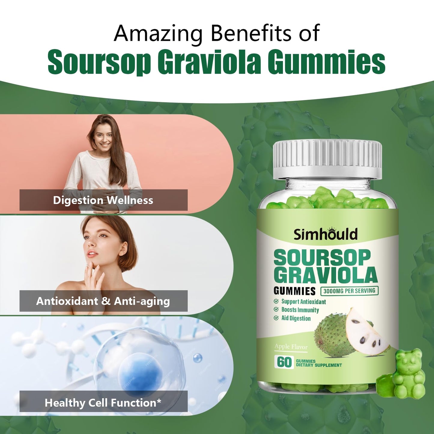 Simhould Soursop Graviola Gummies, 120 Count