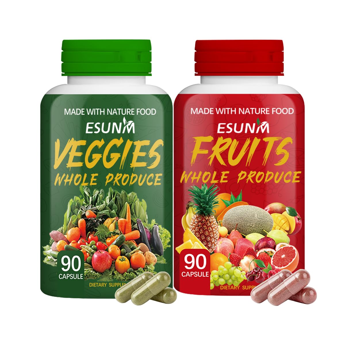 ESUNM Fruits and Veggies Supplement Capsules, 180 Count