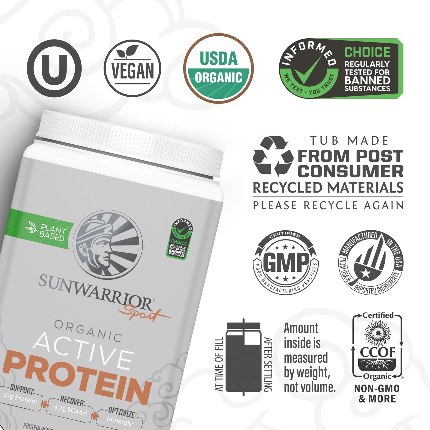 Sunwarrior Chocolate Peanut Butter & Vanilla Active Organic Protein Powder, Powder, 40 Servings
