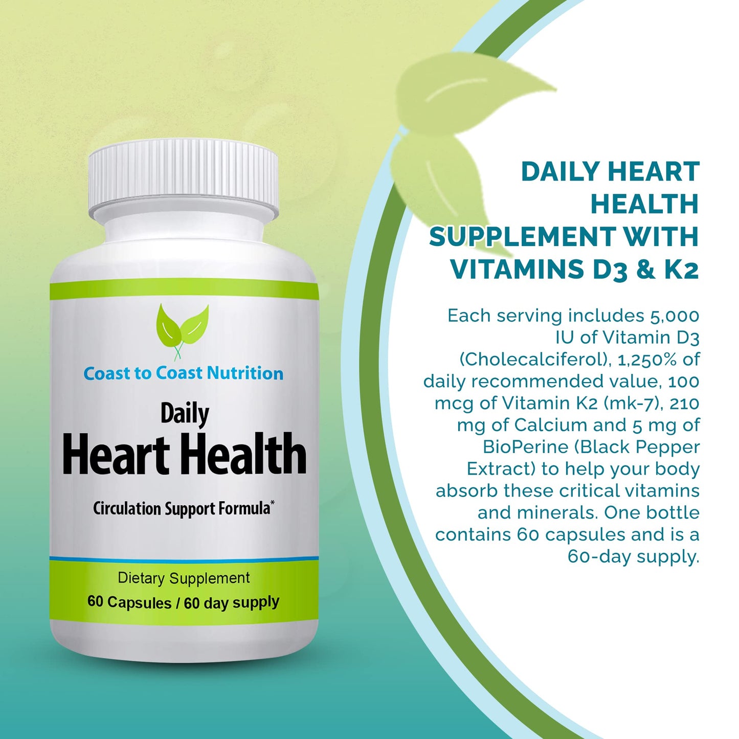 Coast to Coast Nutrition Vitamin D3 K2 Supplement Capsule, 60 Capsules