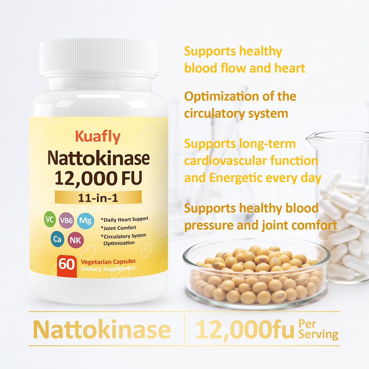KUAFLY Nattokinase Supplement 12000FU Capsules, 60 Count