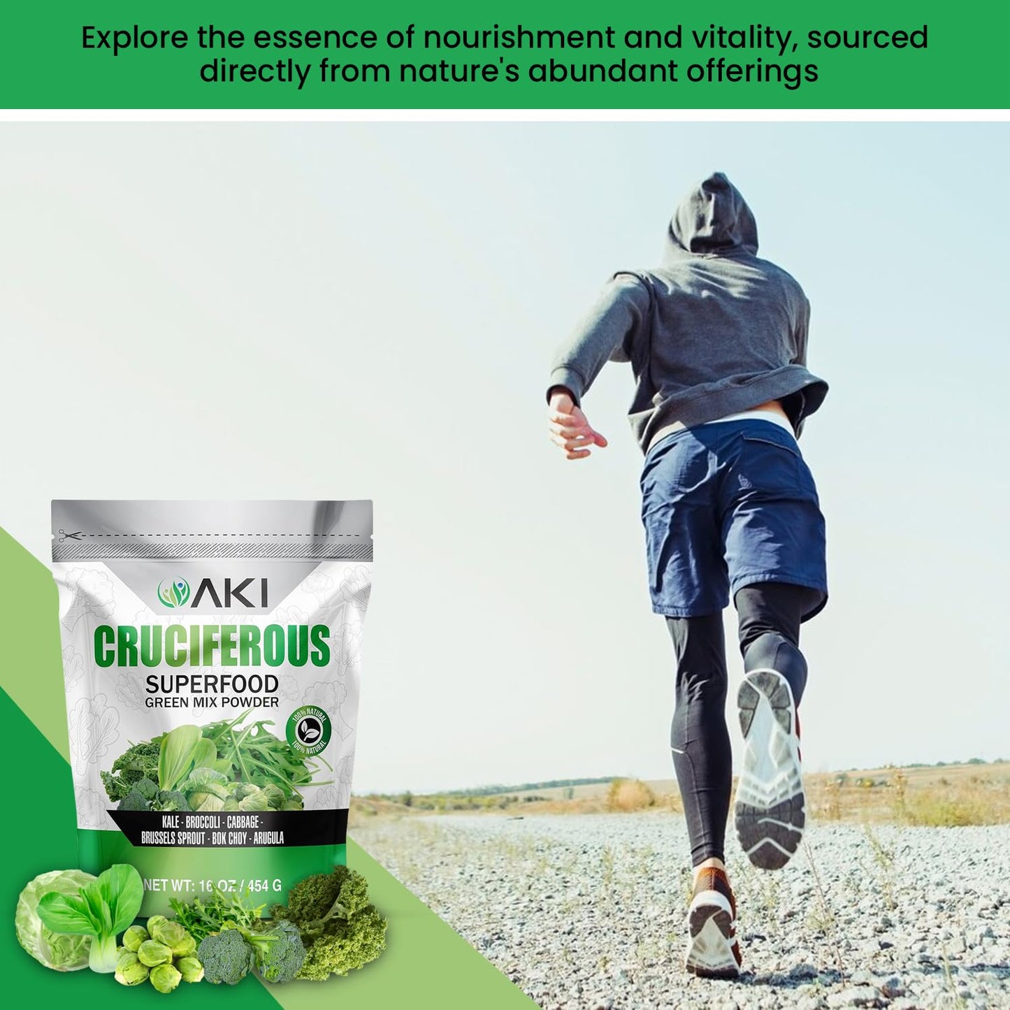 AKI ORGANIC Cruciferous Superfood Green Mix Powder, 16