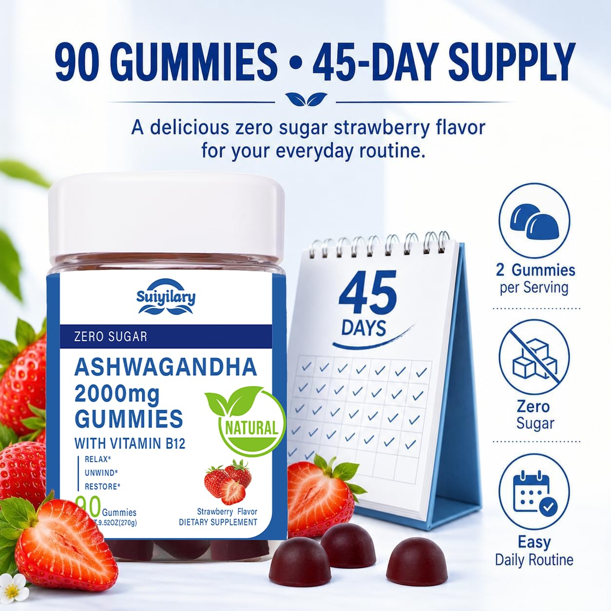 Suiyilary Ashwagandha Gummies 2000mg, 90 Count
