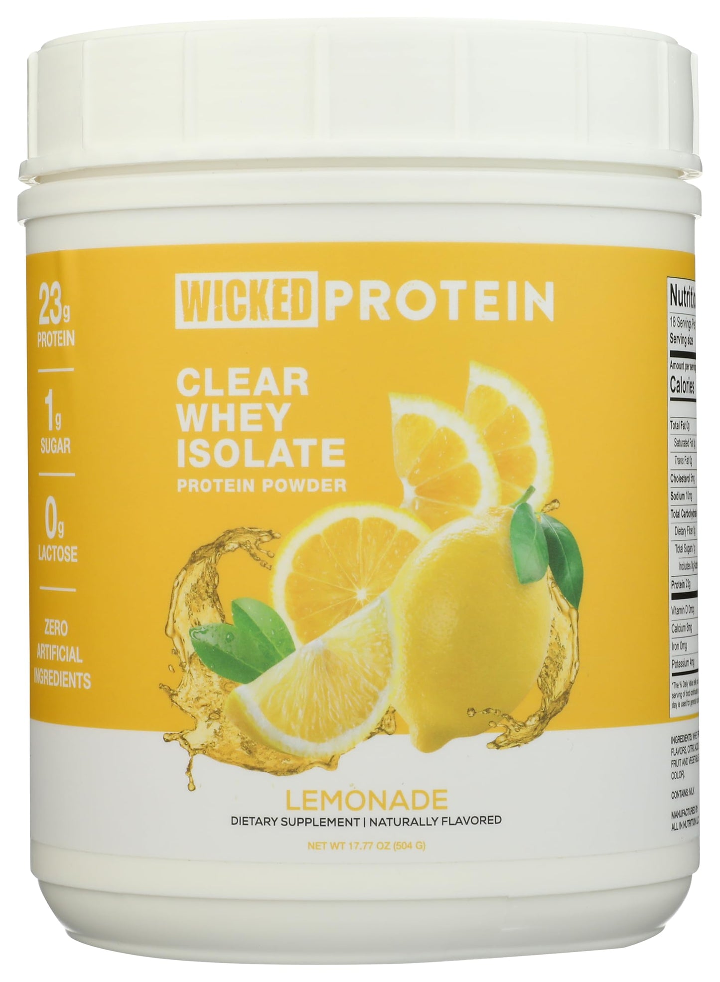 WICKED Protein Whey Isolate Protein Clear Lemonade Powder, 18 Ounce