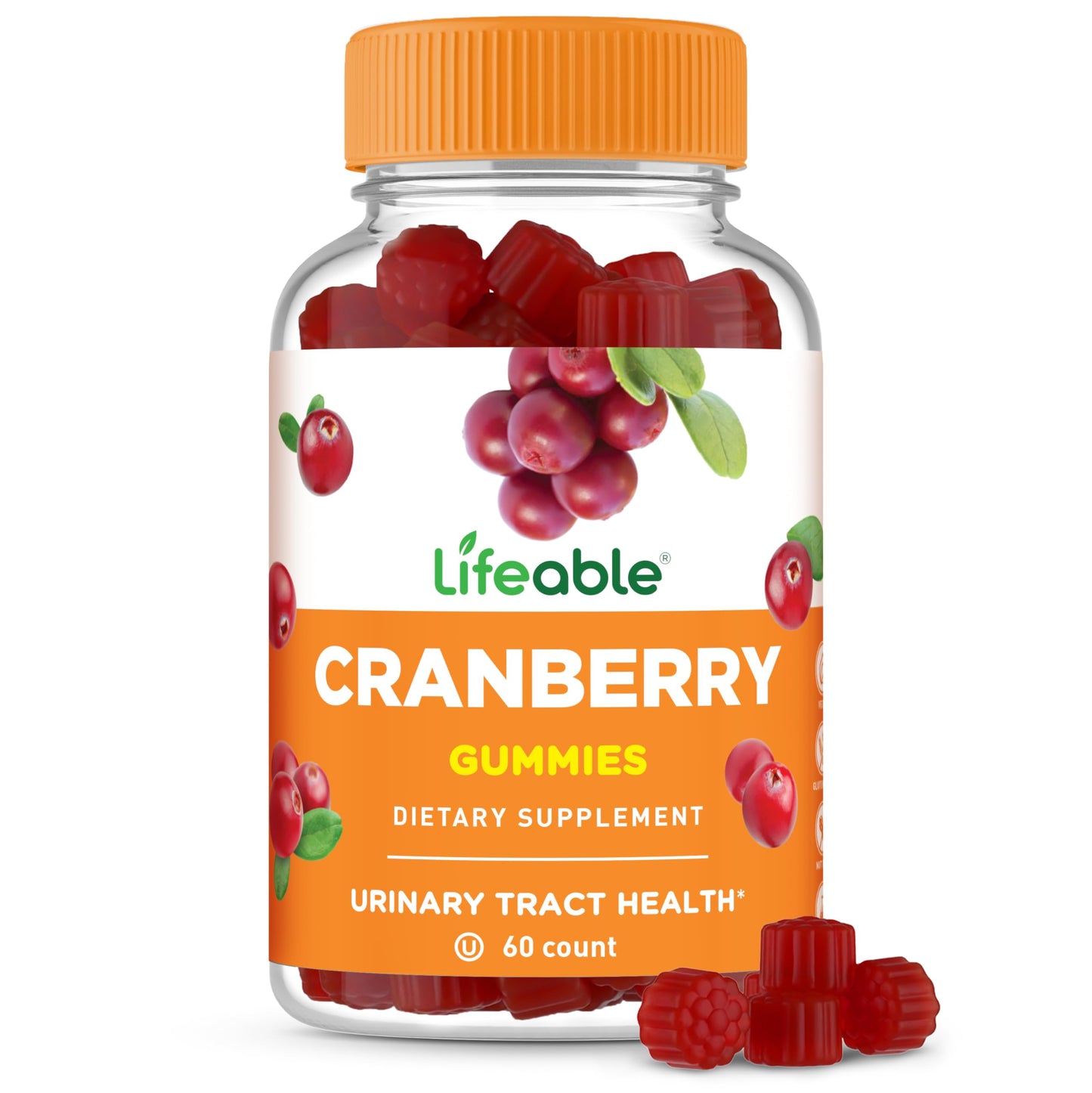 Lifeable Cranberry Gummies for Women, Urinary Tract Health, Vegan, 60 Count