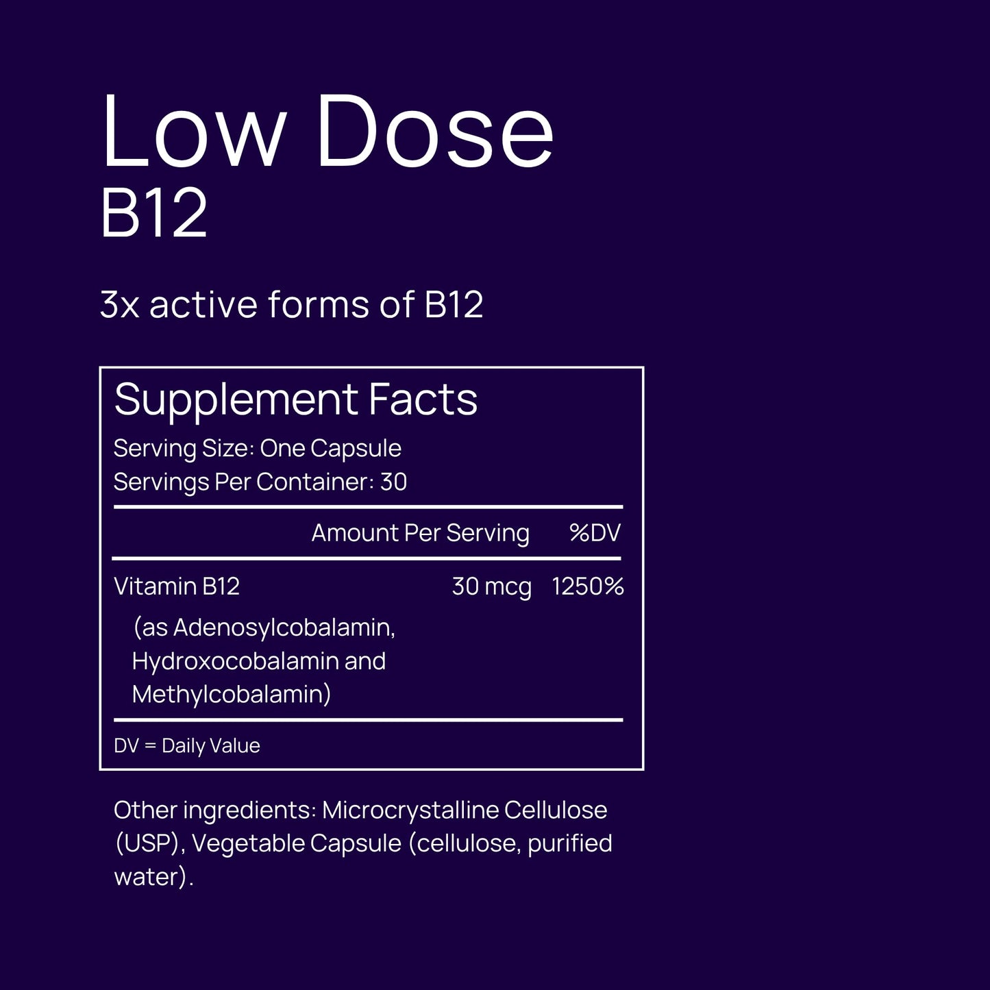 Potent Nutri Low Dose Vitamin B12 (as Adenosylcobalamin, Hydroxocobalamin & Methylcobalamin) Capsules 60 Count