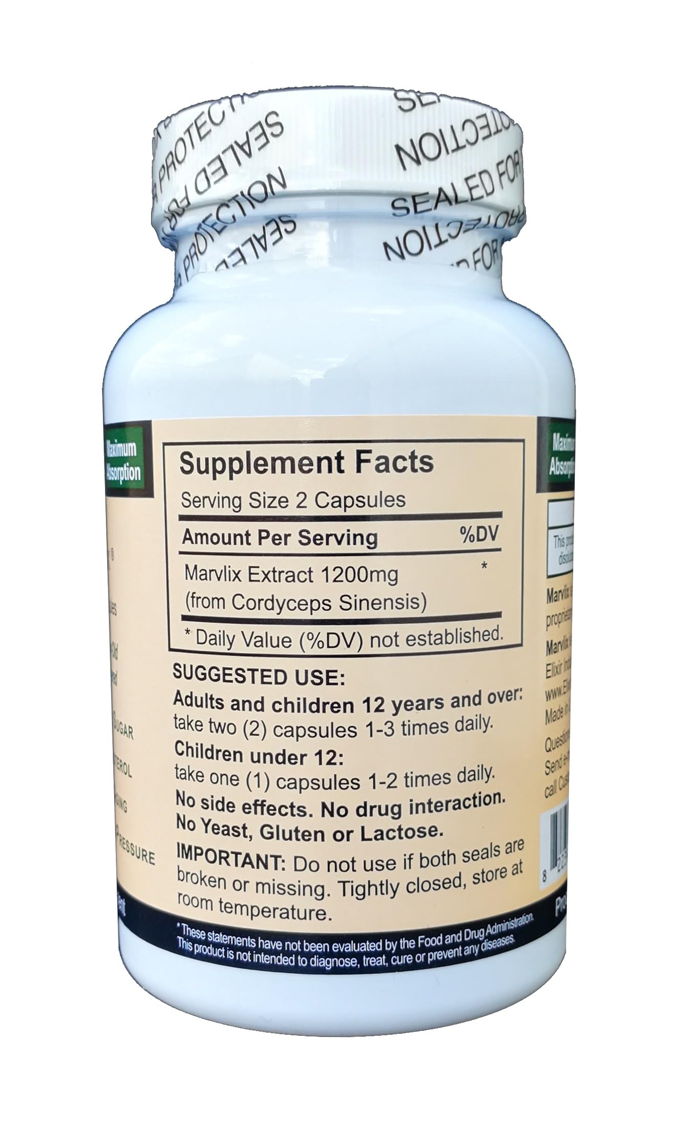 Marvlix Cordyceps Sinensis Mushroom Capsules, 120 Count