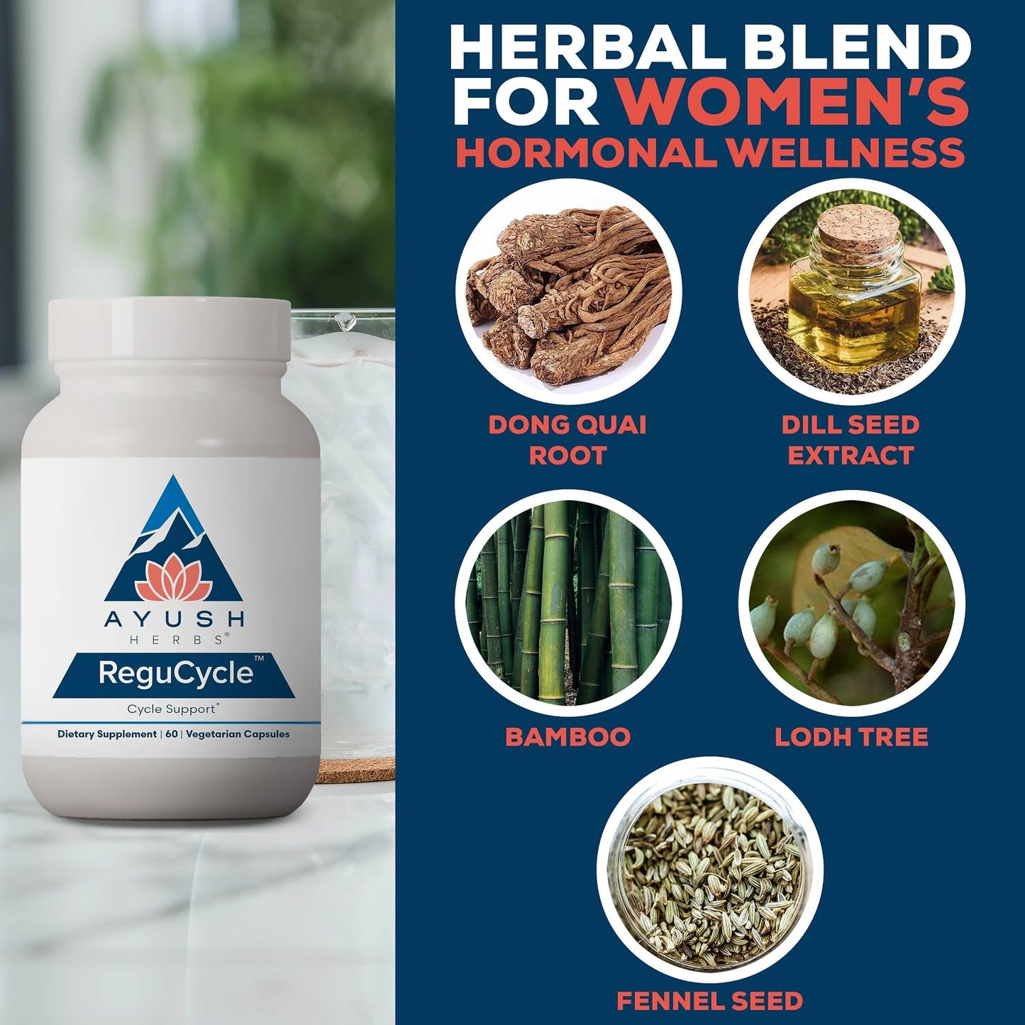 Ayush Herbs Regu-Cycle Hormone Balance for Women Capsule 60 Count
