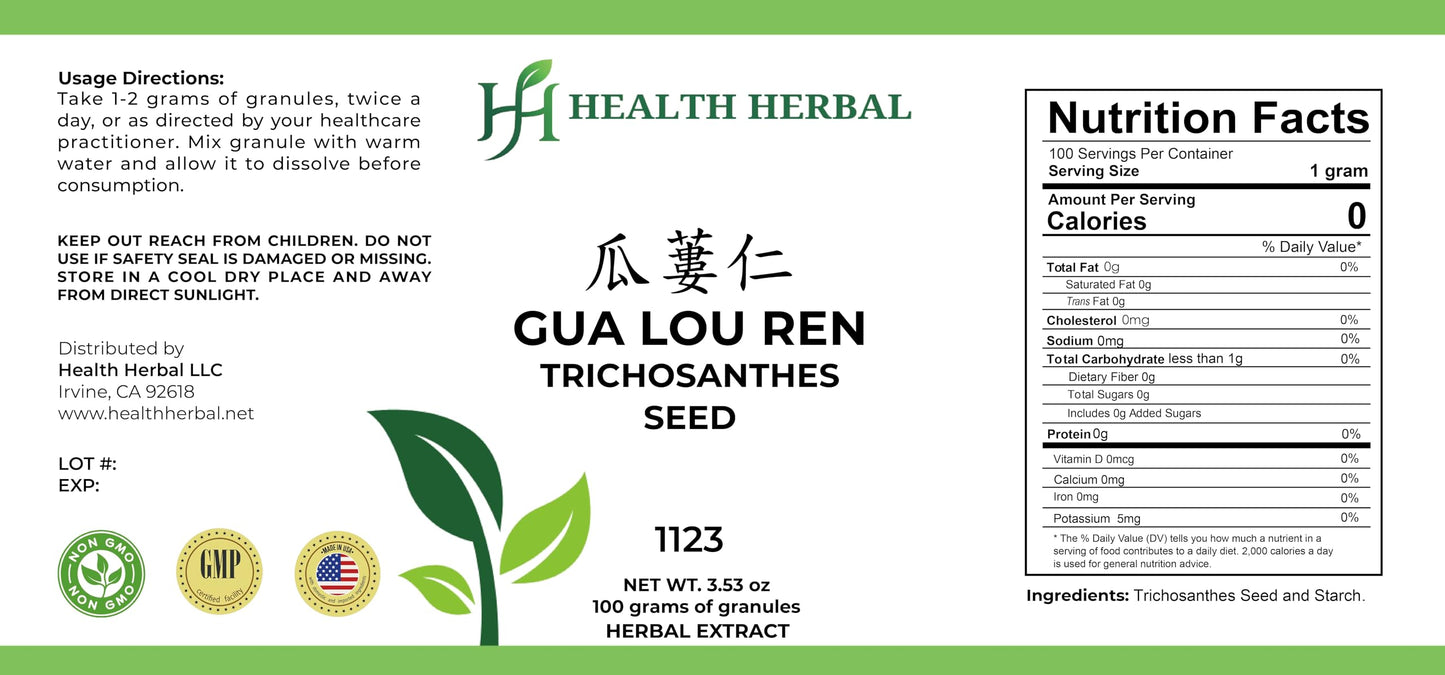 Health Herbal Gua LouRen/Trichosanthes Seed Granule Powder, 100 Grams per Bottle