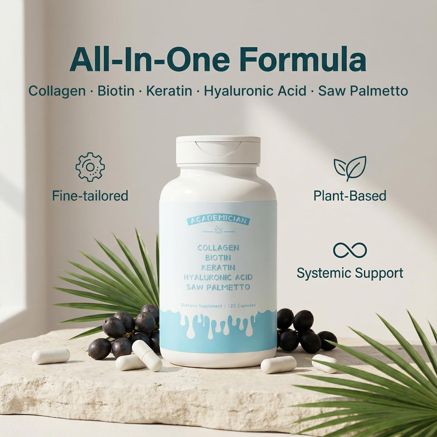 ACADEMICIAN Hydrolyzed Multi Collagen Peptides Capsules 120 Count