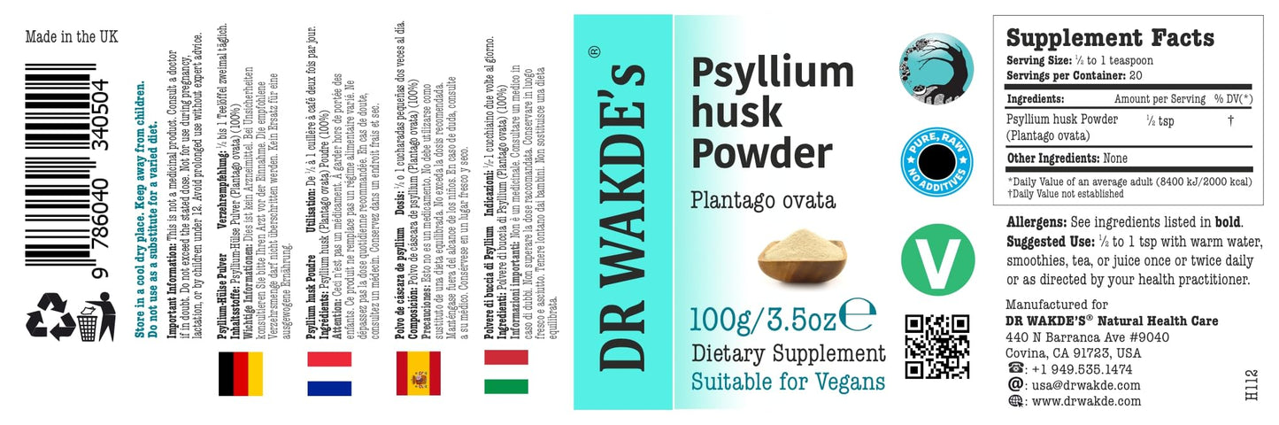 DR WAKDE's Psyllium Husk Powder (Isubgol), 3.53 Ounce