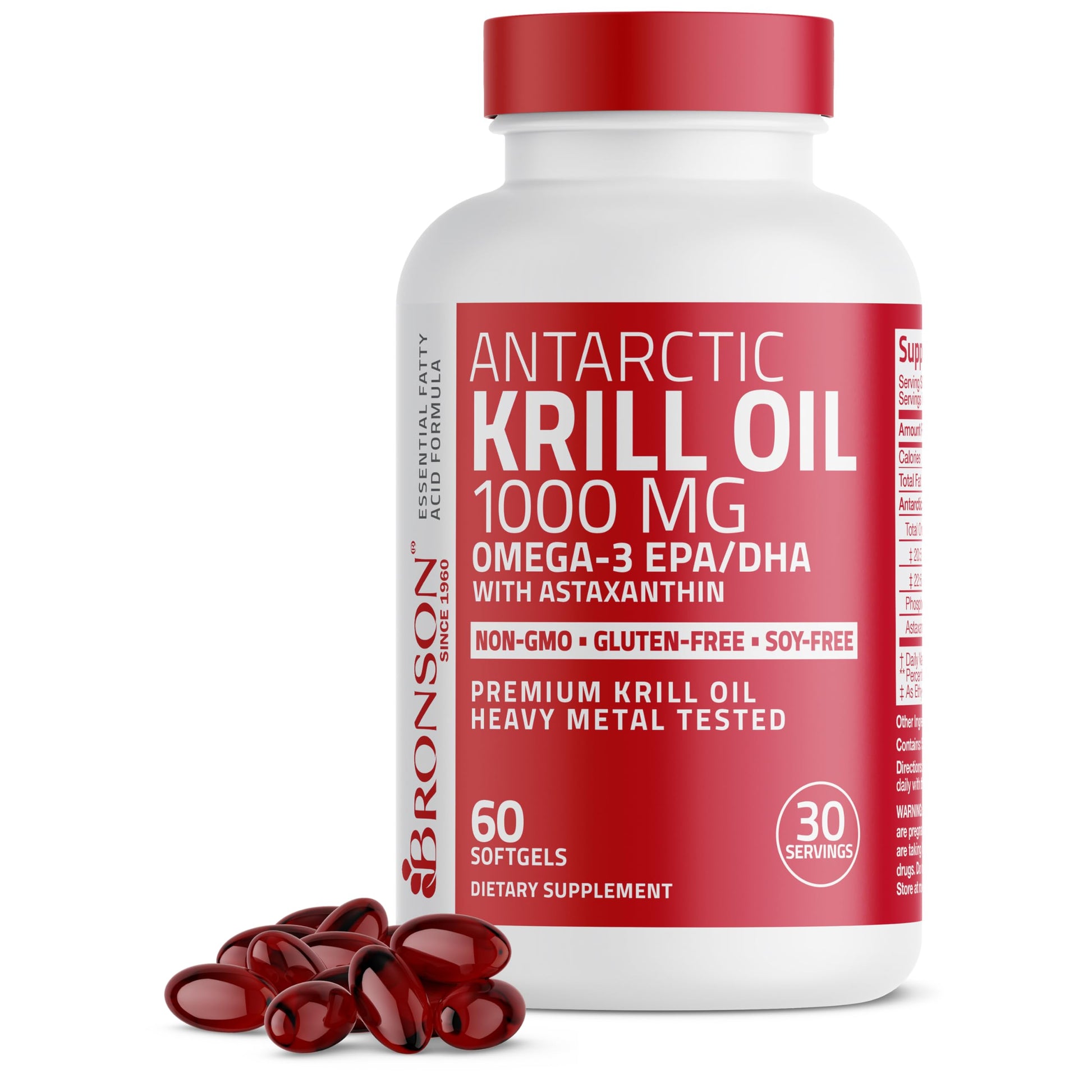 Bronson Antarctic Krill Oil 1000 mg with Omega-3s Softgels 60