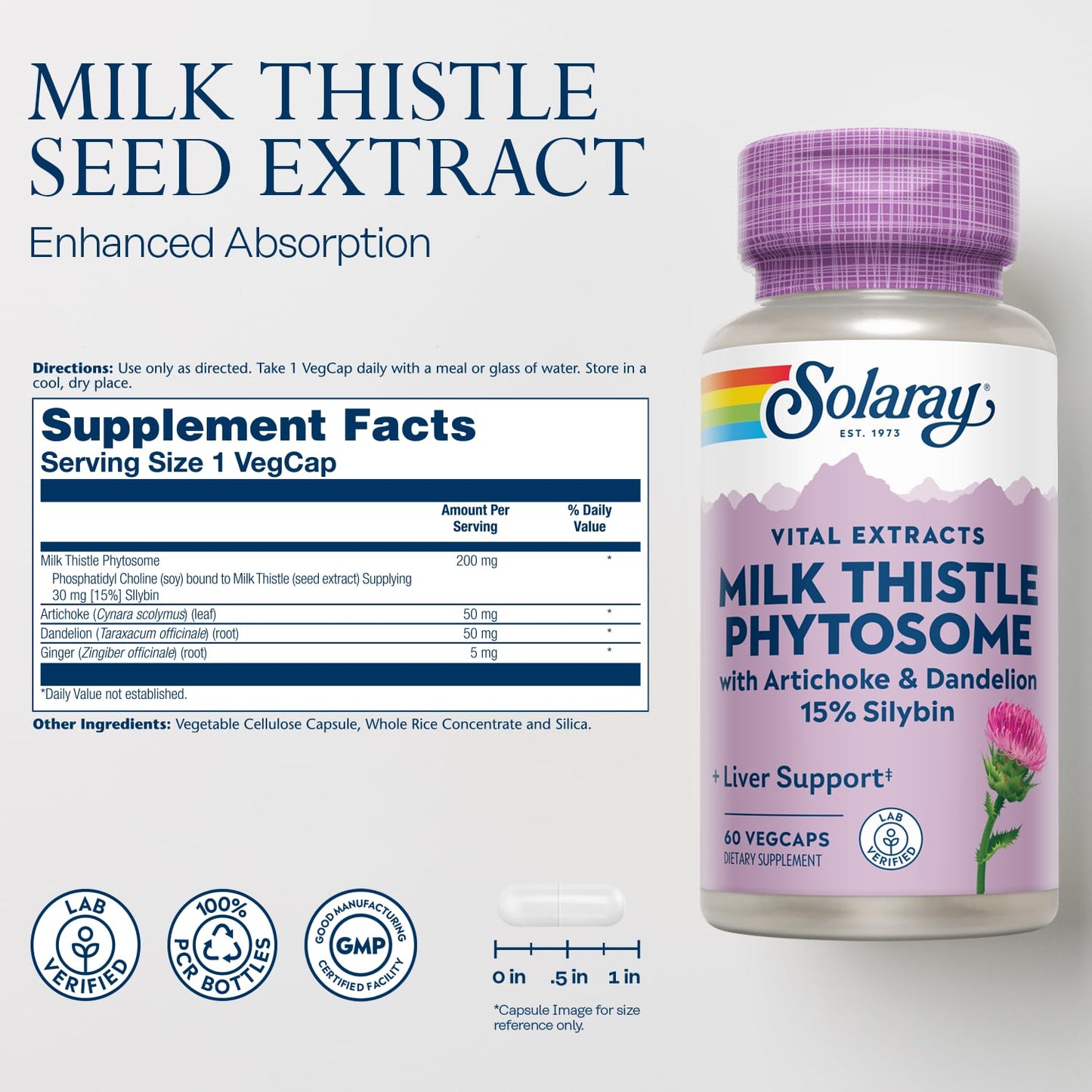 Solaray Milk Thistle Phytosome with Artichoke, Dandelion, and Ginger Capsules 60 Count