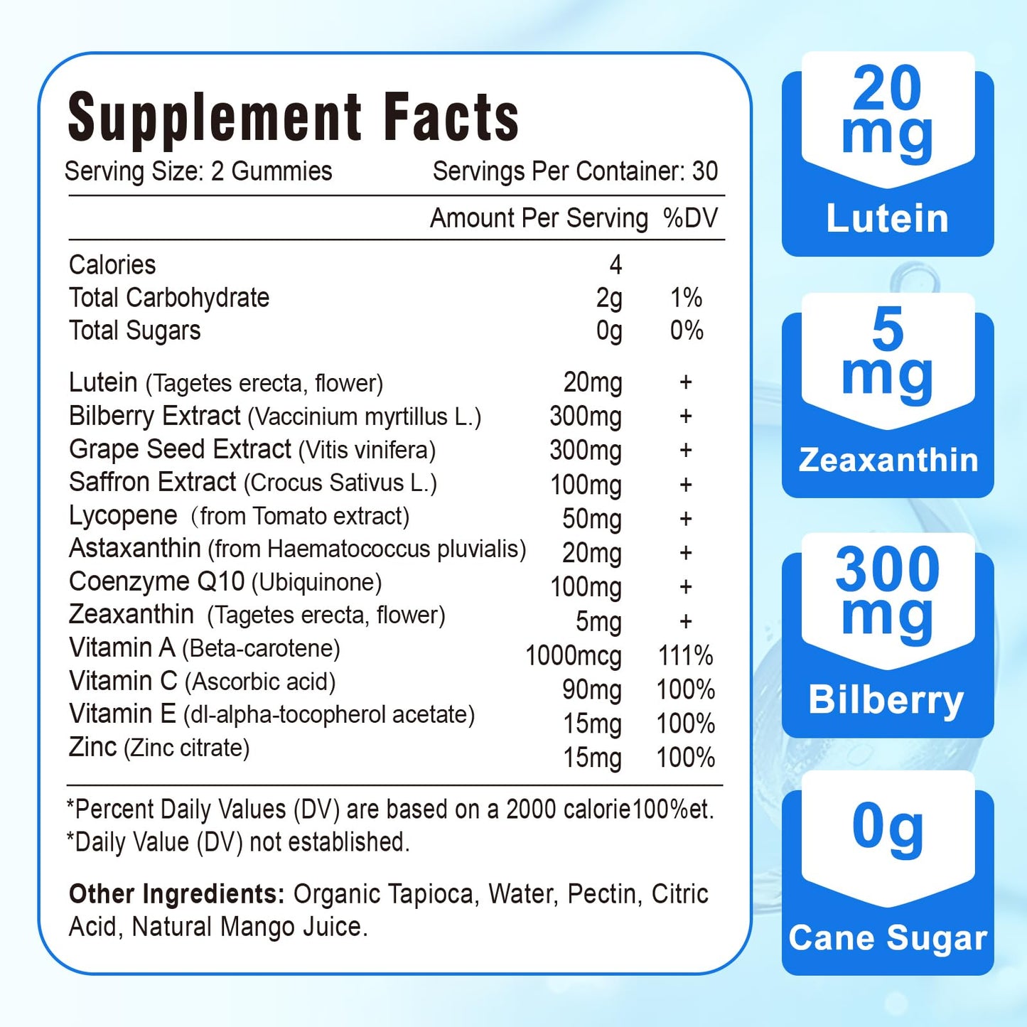 VZOXAINS Lutein & Zeaxanthin Gummies with Bilberry, Astaxanthin, Omega-3, Vitamin C & E - Sugar Free Eye Health Support, Dry Eye Relief & Macular Support, 120 Gummies