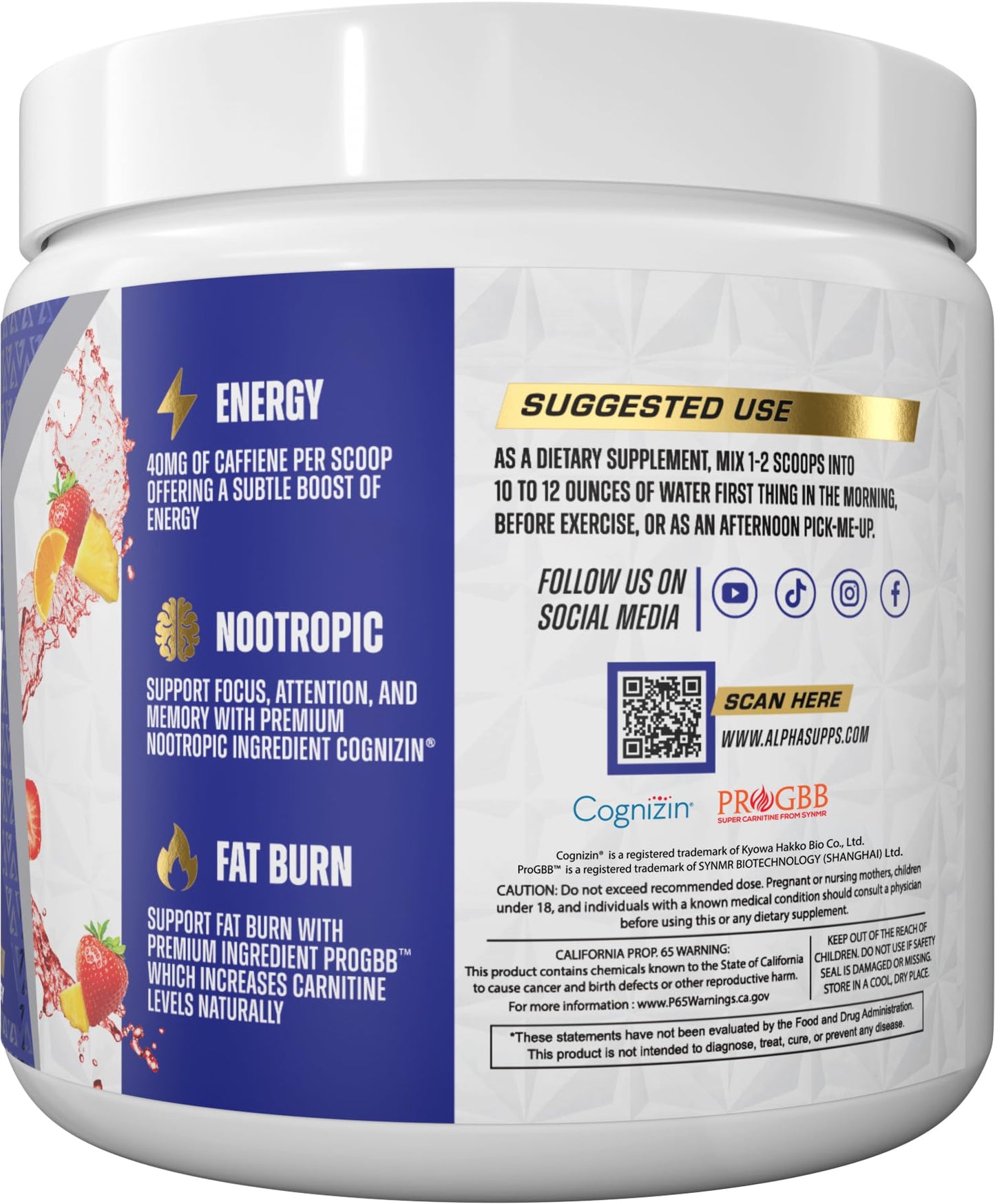 Alpha Supps Amino NRG+ BCAA Amino Energy Recovery Powder - Hydration Blend with Electrolytes - Focus Blend for Optimal Performance Support in Men & Women, Powder, 6