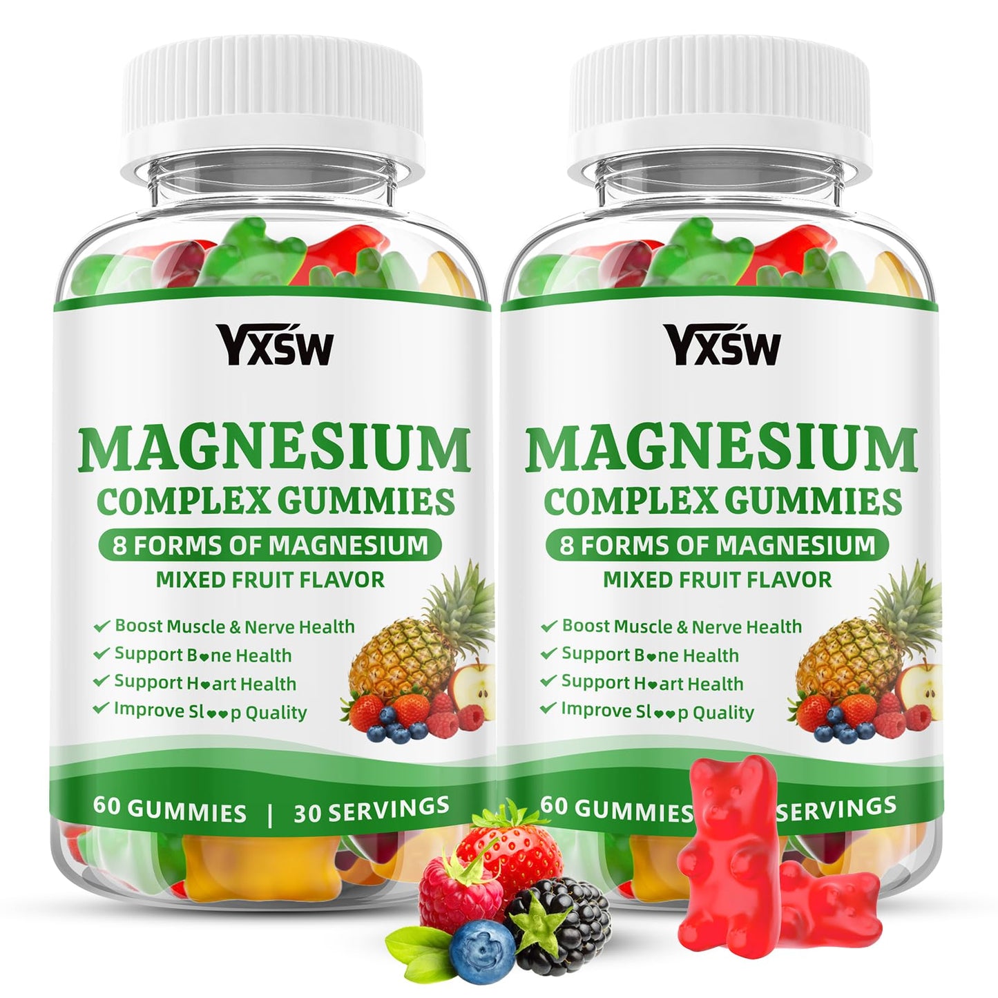 YXSW Magnesium Complex Gummies 8 Elemental 1000mg - Magnesium Glycinate, Citrate, Malate, Taurate, Supports Bones, Muscle, Nerve Health, Vegan Non-GMO, Mixed Flavors, 120 Gummies