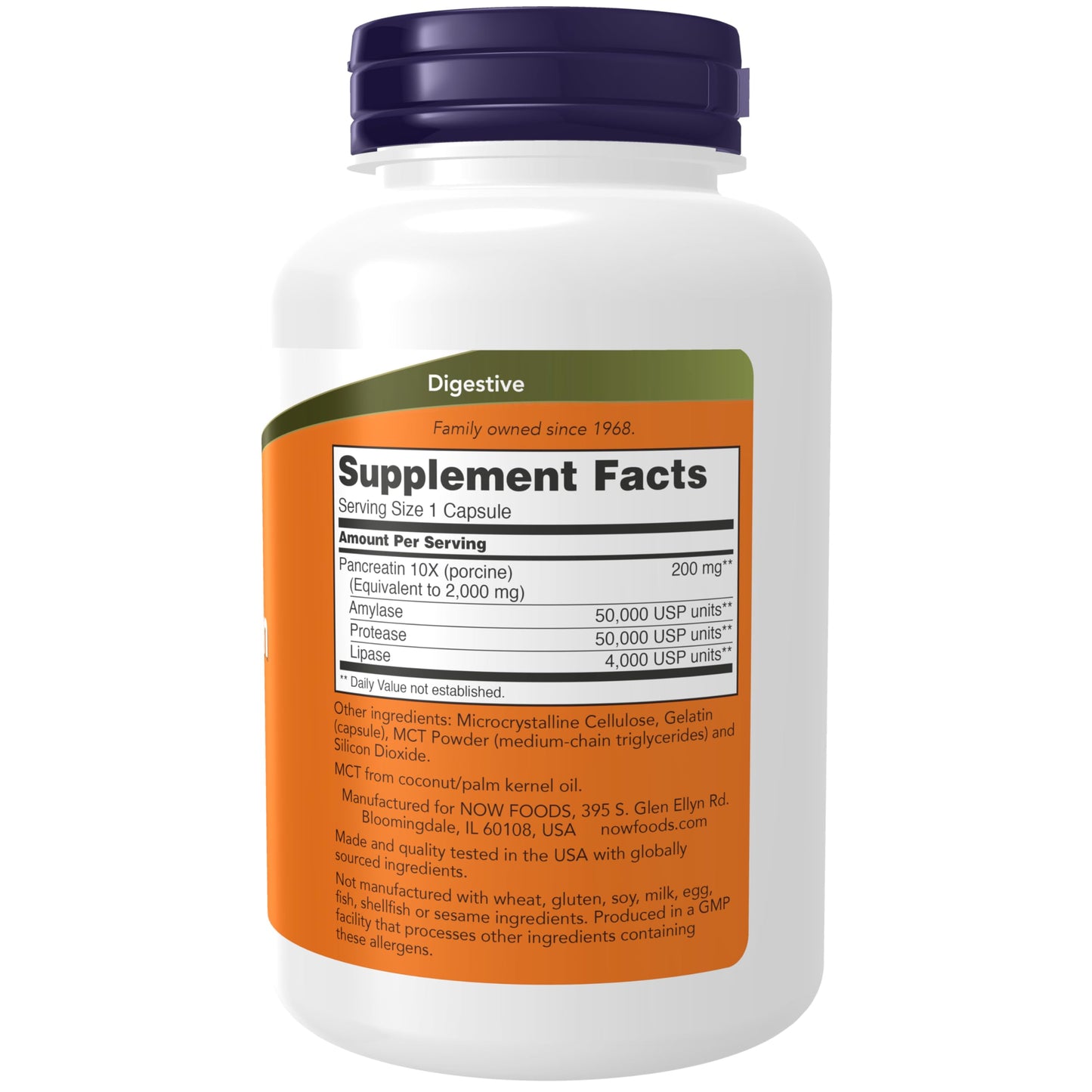 NOW Foods Pancreatin 2000 with Protease, Amylase, and Lipase Enzymes, 250 Capsules