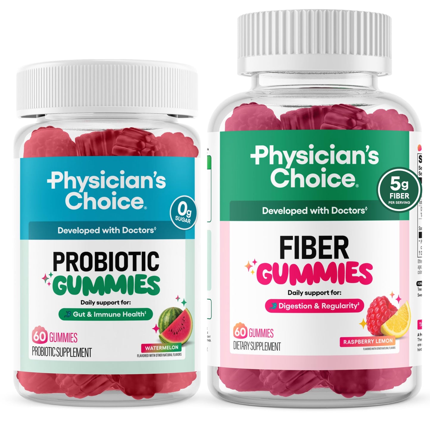 Physician's CHOICE Gut Gummy Bundle Probiotic & Fiber Gummies, 120 Gummies