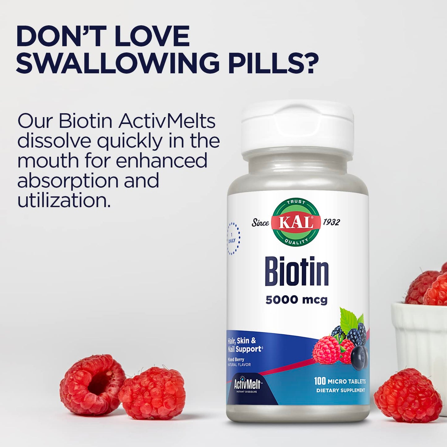 KAL Biotin 5000 mcg Lozenges, 100 Count
