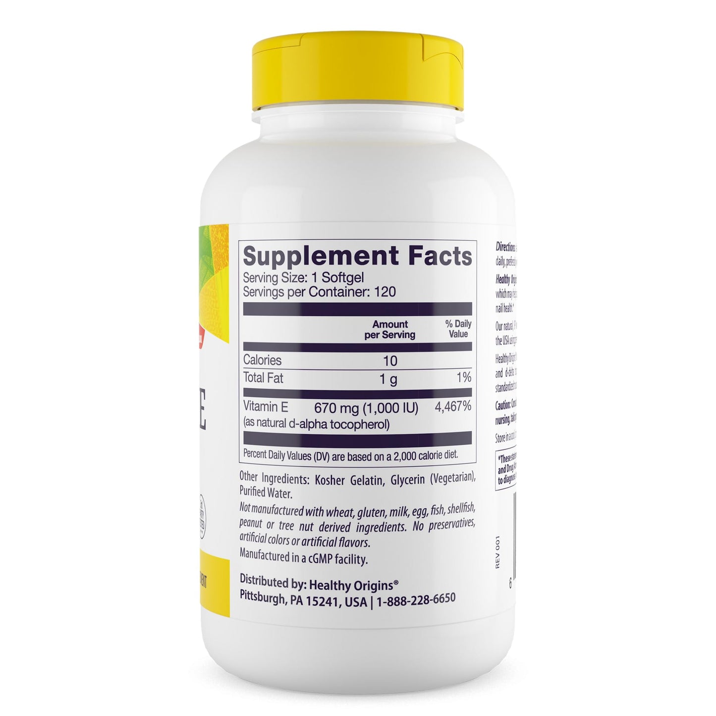 Healthy Origins Vitamin E 1,000 IU, Natural Mixed Tocopherols Capsules, 120 Count