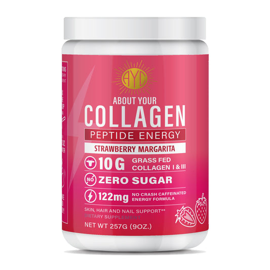 ABOUT YOUR COLLAGEN Peptide Energy Collagen Powder Hair, Nail, Skin, Type I & III, Caffeine for Energy, Vitamin C, Biotin, Hyaluronic Acid, Zero Sugar, 8.92 oz