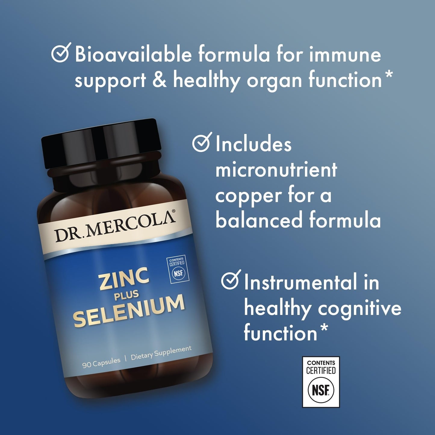 Dr. Mercola Zinc Plus Selenium - Mineral Blend Supplement, 90 Capsules