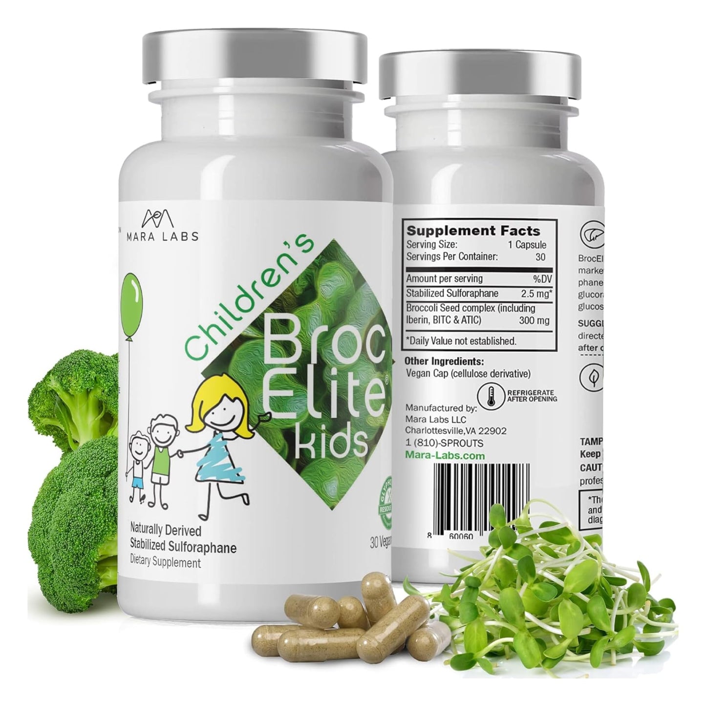 BrocElite Mara Labs Kids Broccoli Supplement with Naturally Stabilized Sulforaphane Extract for Children, No Glyphosate Residue, 30 Capsules