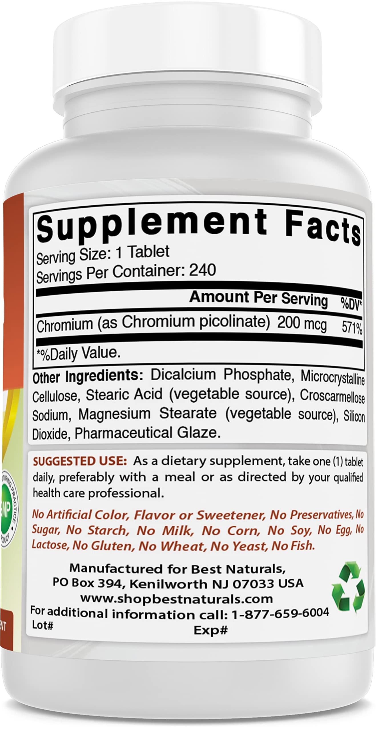 Best Naturals Chromium Picolinate 200 mcg 720 Tablets
