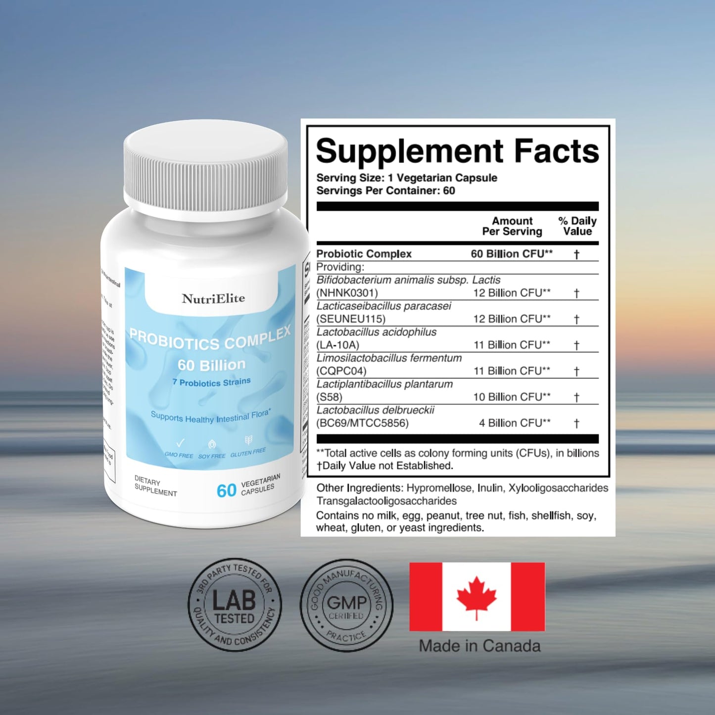 NUTRI ELITE 60 Billion CFU Probiotics Complex with 7 Strains, Capsules, 60 Count