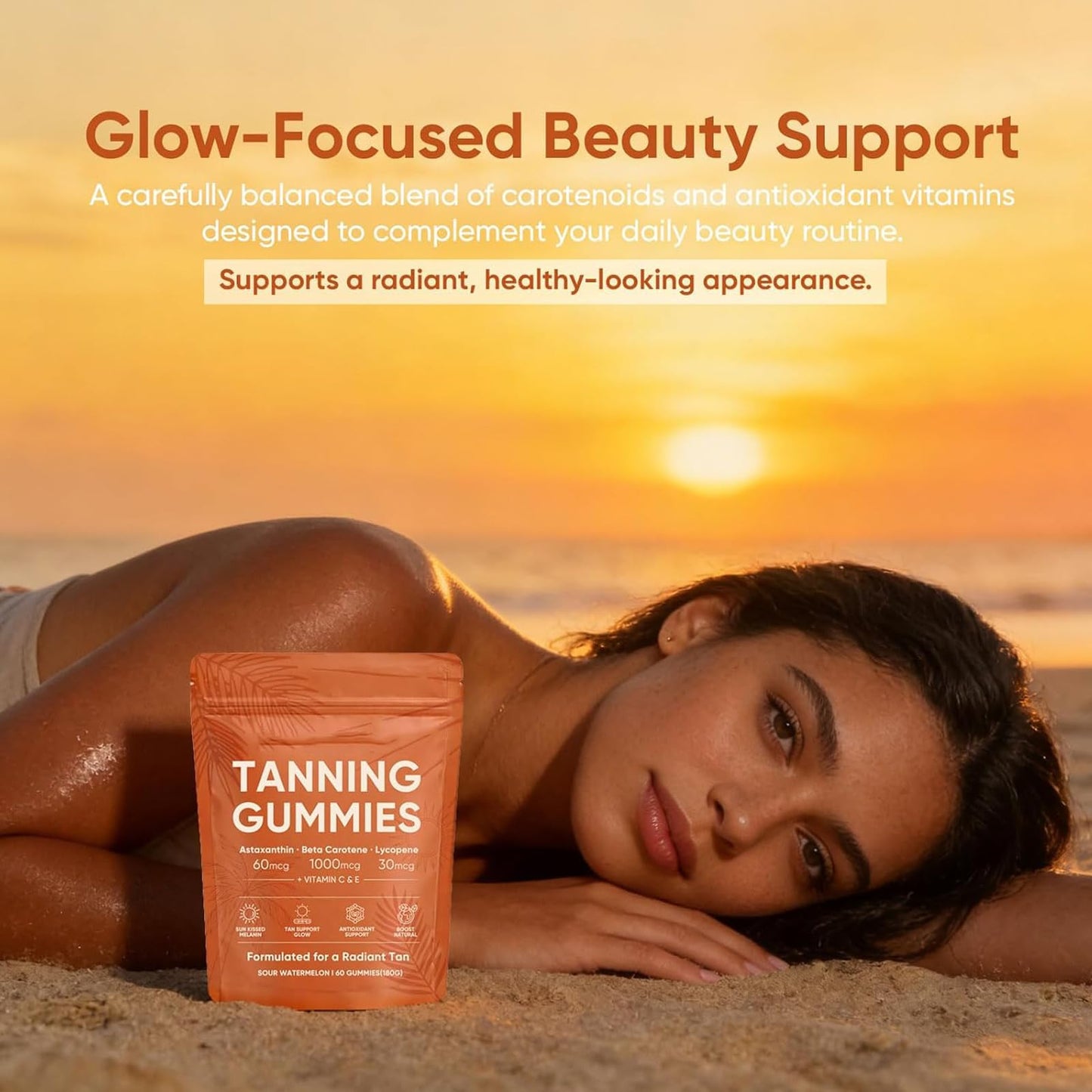 Qbustv Natural Tanning Gummies, 60 Count