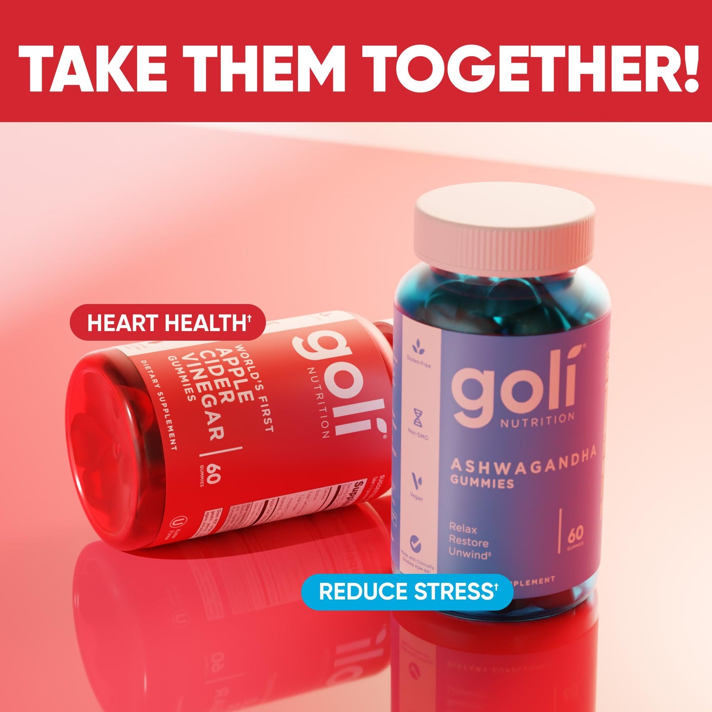 Goli Power Wellness Duo for Stress & Wellness Support – Apple Cider Vinegar & Ashwagandha Gummies with Vitamin B12 & Vitamin D, 120 Gummies