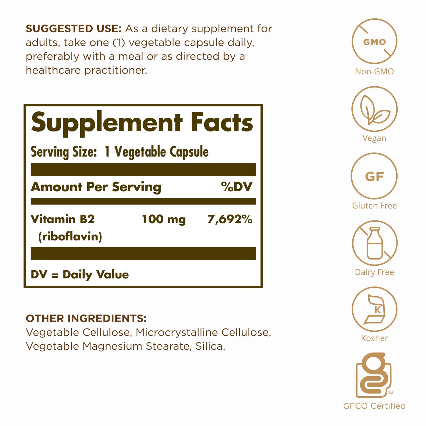Solgar Vitamin B2 (Riboflavin) 100mg Capsules 200
