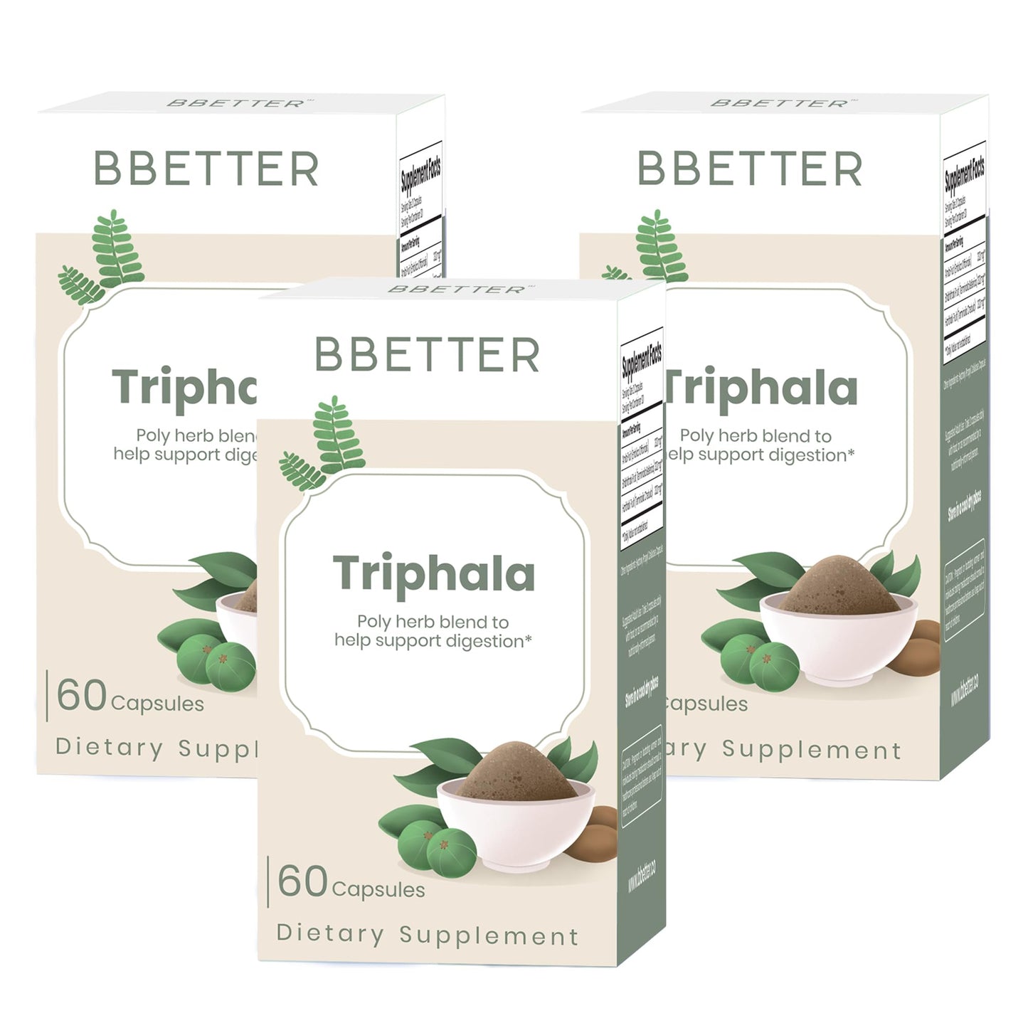 BBETTER Triphala Ayurvedic Herbal Supplement with Amla, Haritaki & Bibhitaki Capsules, 180 Count