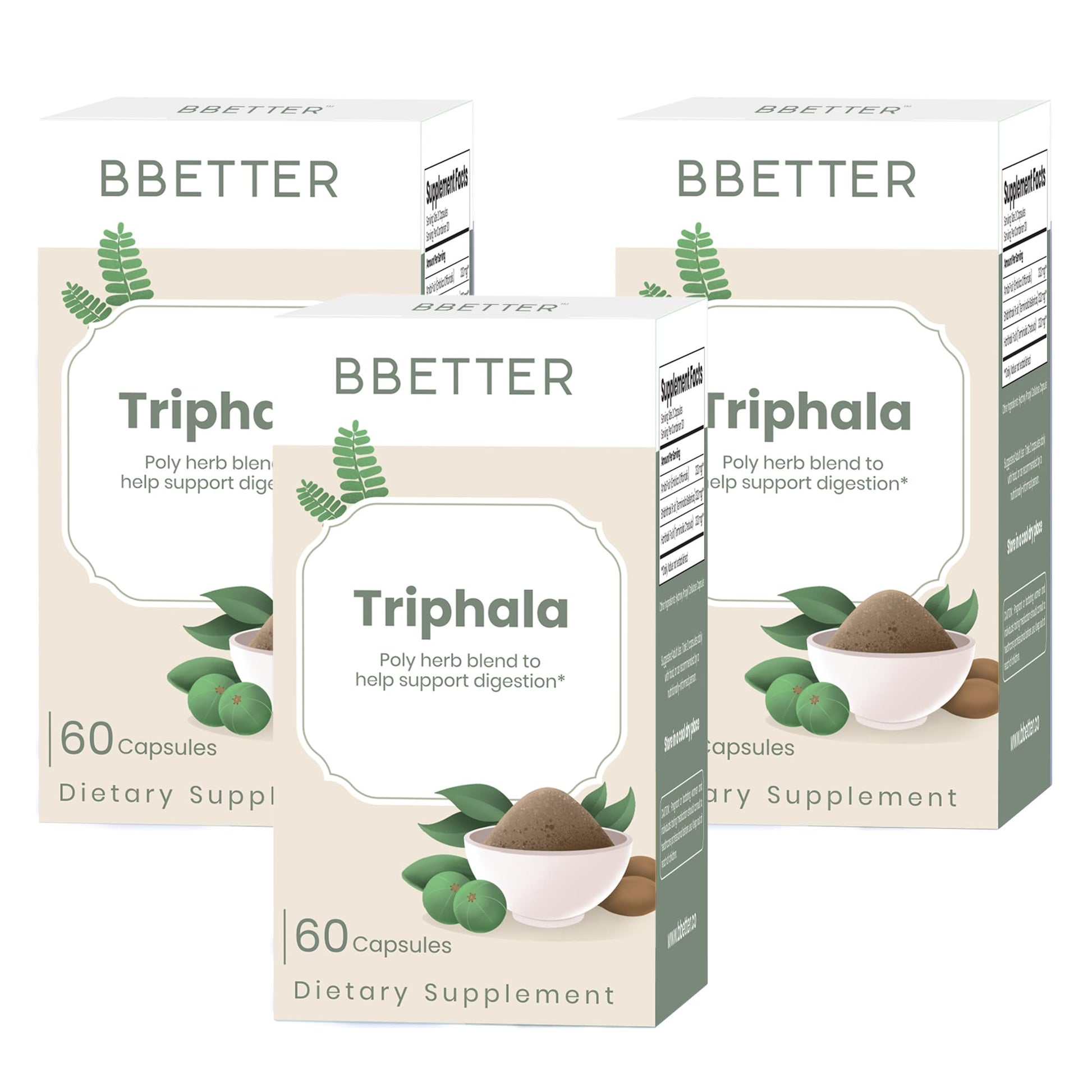 BBETTER Triphala Ayurvedic Herbal Supplement with Amla, Haritaki & Bibhitaki 180 Capsules