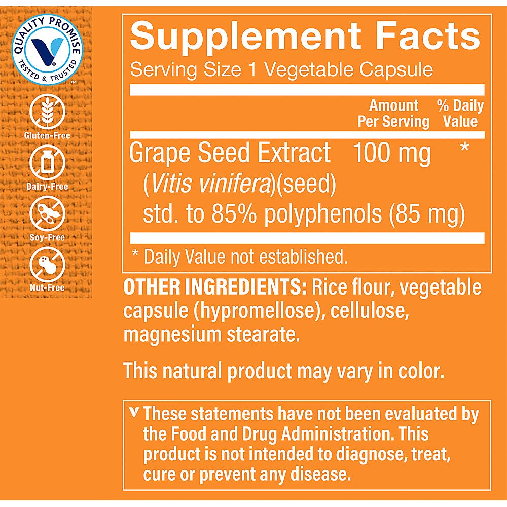 The Vitamin Shoppe Grape Seed Extract 100 Capsules 120 Count