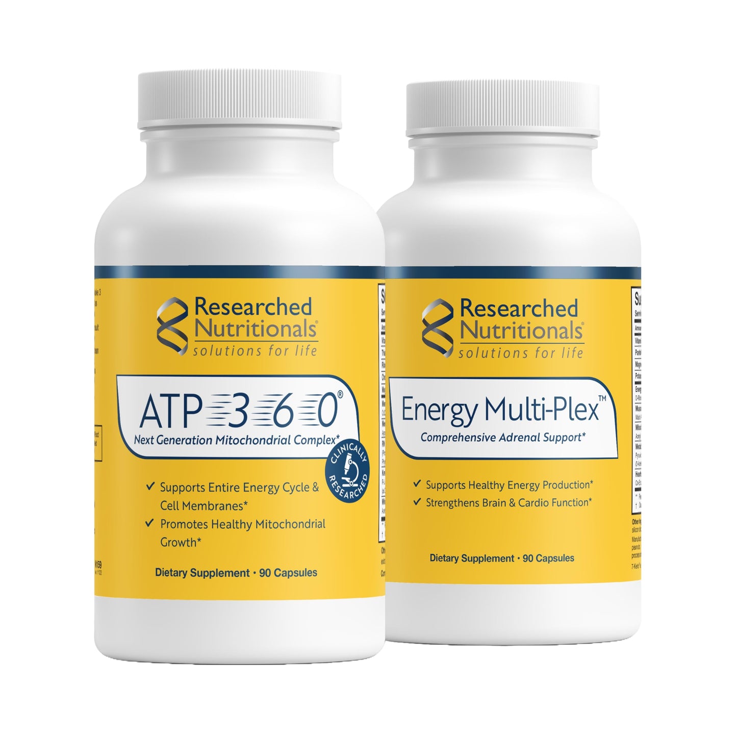 Researched Nutritionals Mens & Womens Vitamins - Optimized Energy Duo - Adrenal Support & Mitochondrial Supplements to Promote Optimal Cellular Energy - ATP 360 & Multi-Plex Capsules 180