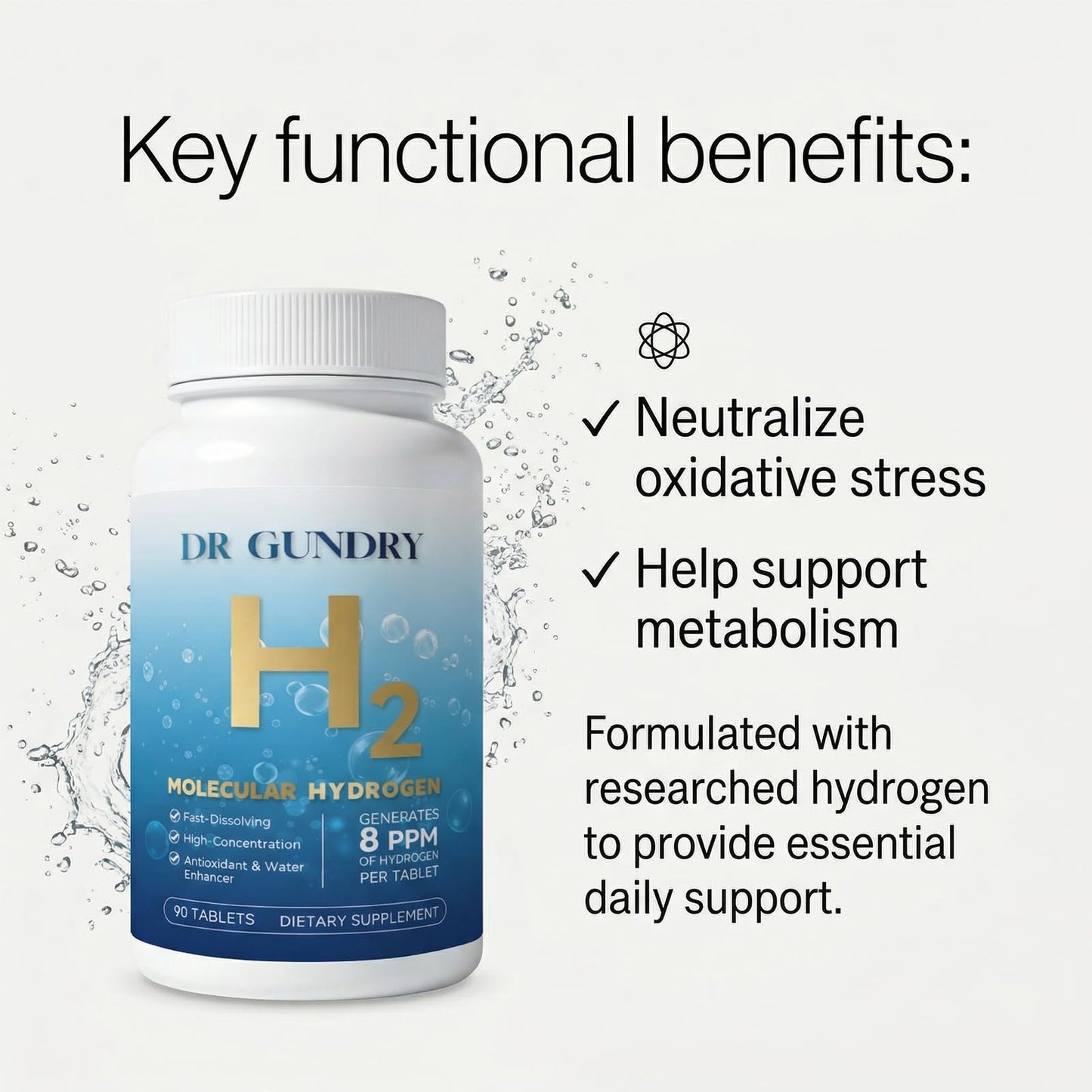 DR GUNDRY Hydrogen Water Tablets with Elemental Magnesium - GMO-Free, Gluten-Free & Soy-Free, 1 Tablet